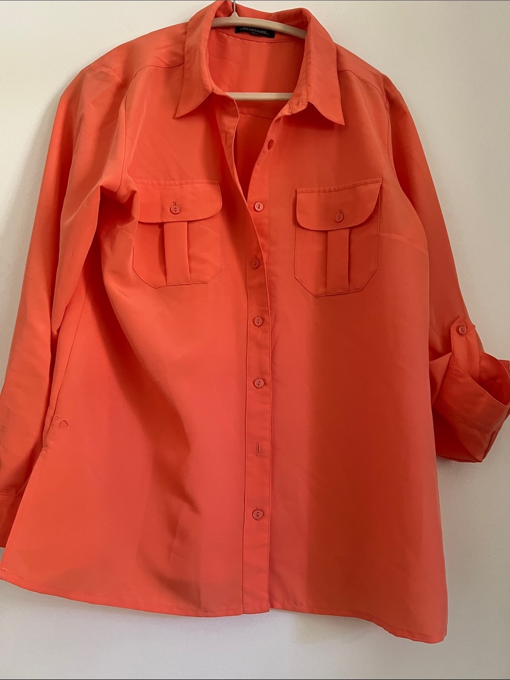 Notations Coral Orange Button-Down Shirt with Chest Pockets